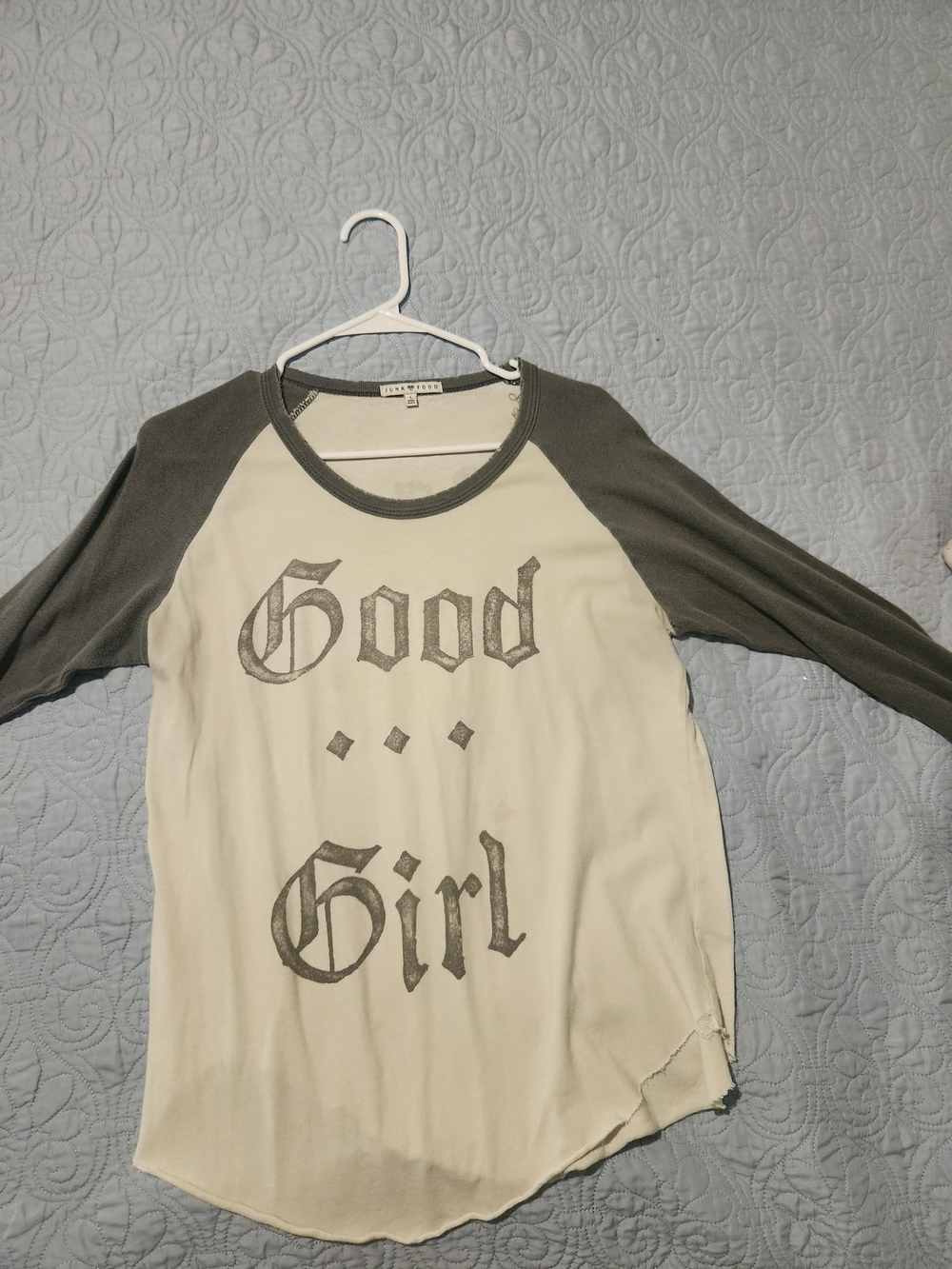 Junk Food Tee in Cream and Grey Trim